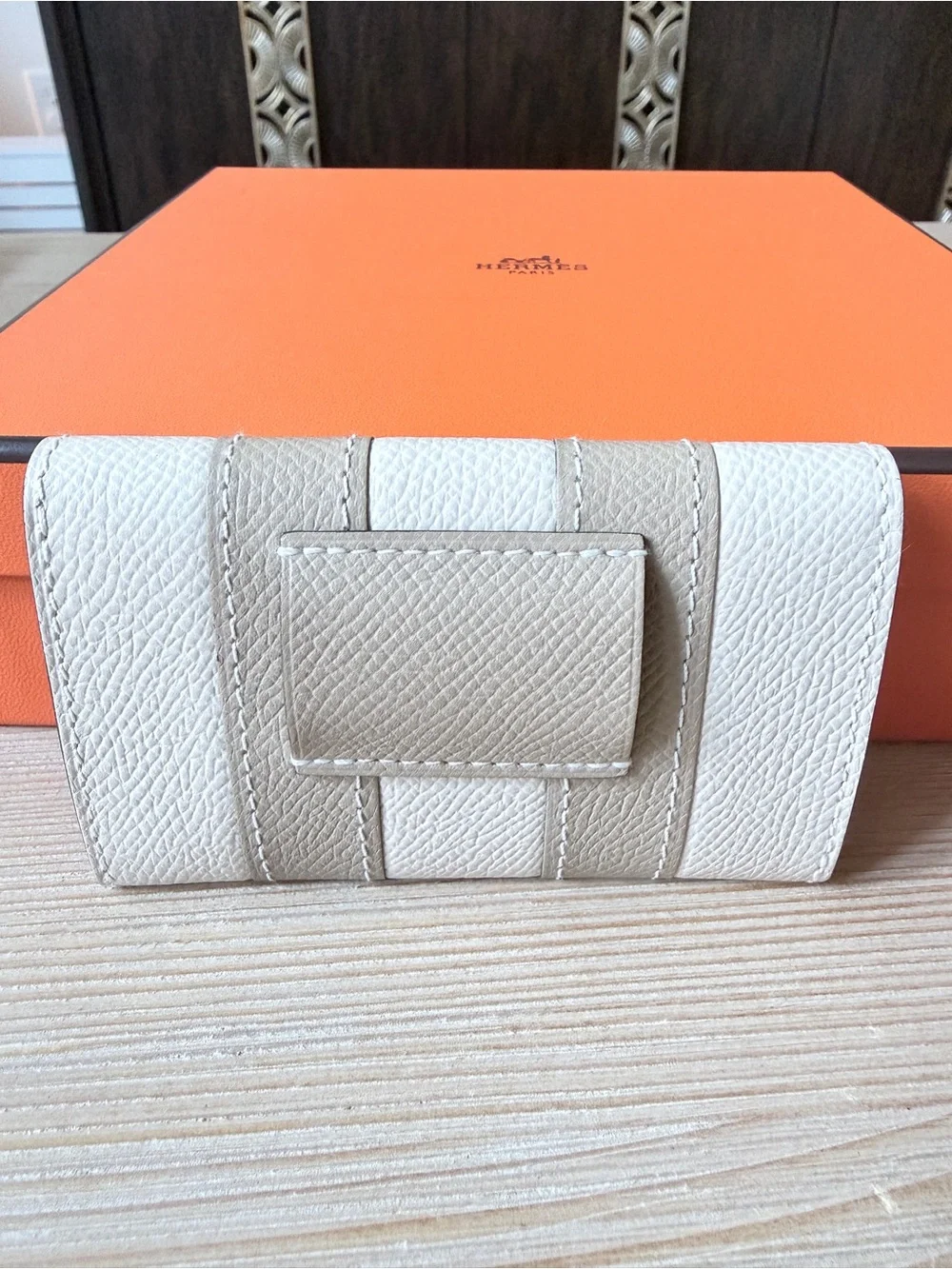 Hermes Kelly Pocket Bayadere 18 belt in Trench/Craie